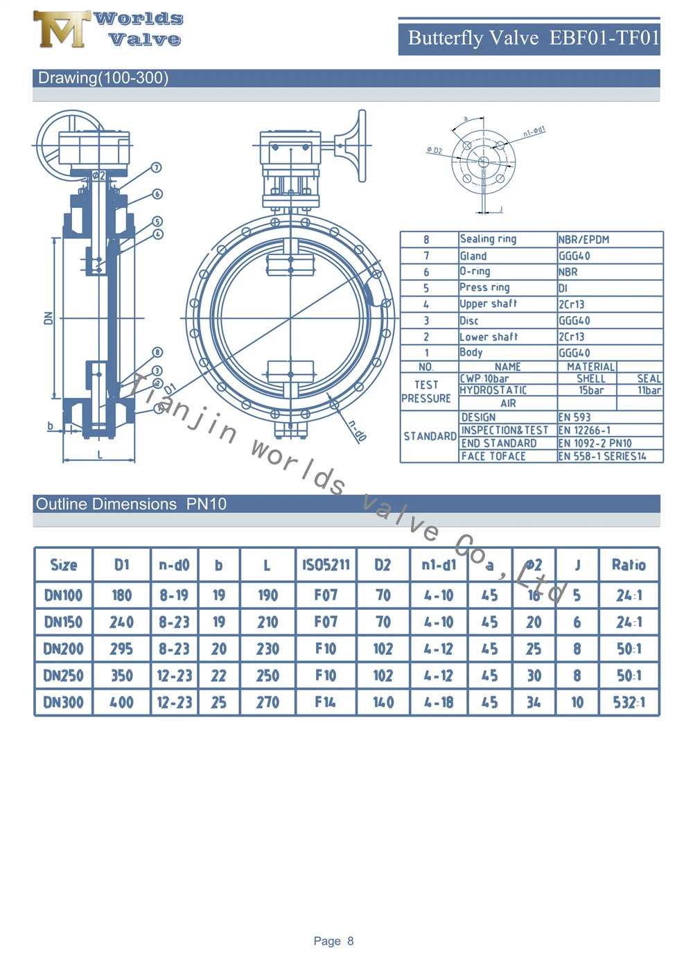 Pn6-Pn10-Pn16-Pn25-Class125-Class150 Double Flanged Double Offset Eccentric Butterfly Valve with Pneumatic Electric Actuator Gate Check Valves